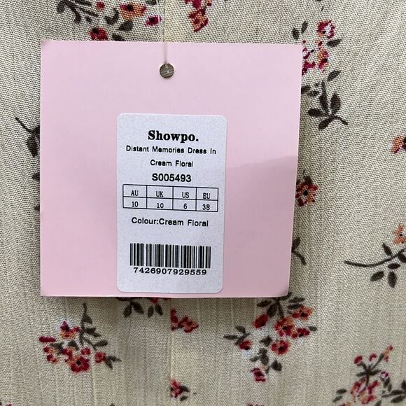 Showpo Dress US Sz 6 Distant Memories V Neck Puff Sleeve Cream Floral Australia - Picture 8 of 12